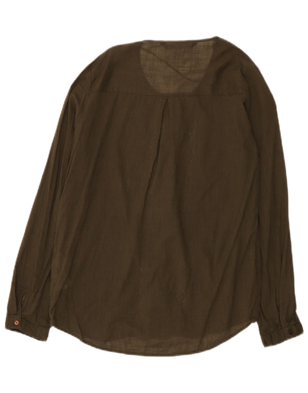 Zara Womens Loose Fit Shirt Blouse UK 6 XS Khaki Cotton