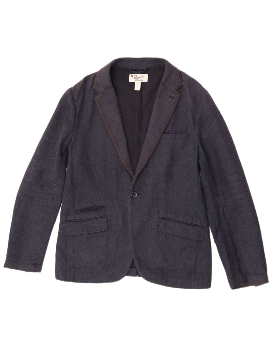 Penguin Mens 1 Button Blazer Jacket UK 40 Large Navy Blue Cotton