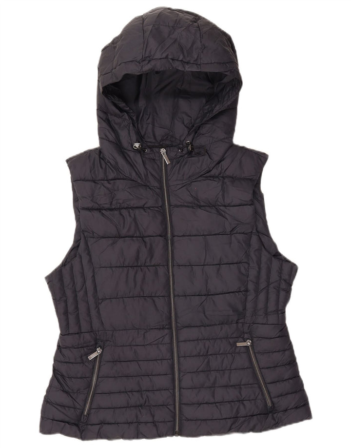 ZARA Womens Hooded Padded Gilet UK 18 XL Navy Blue Polyester