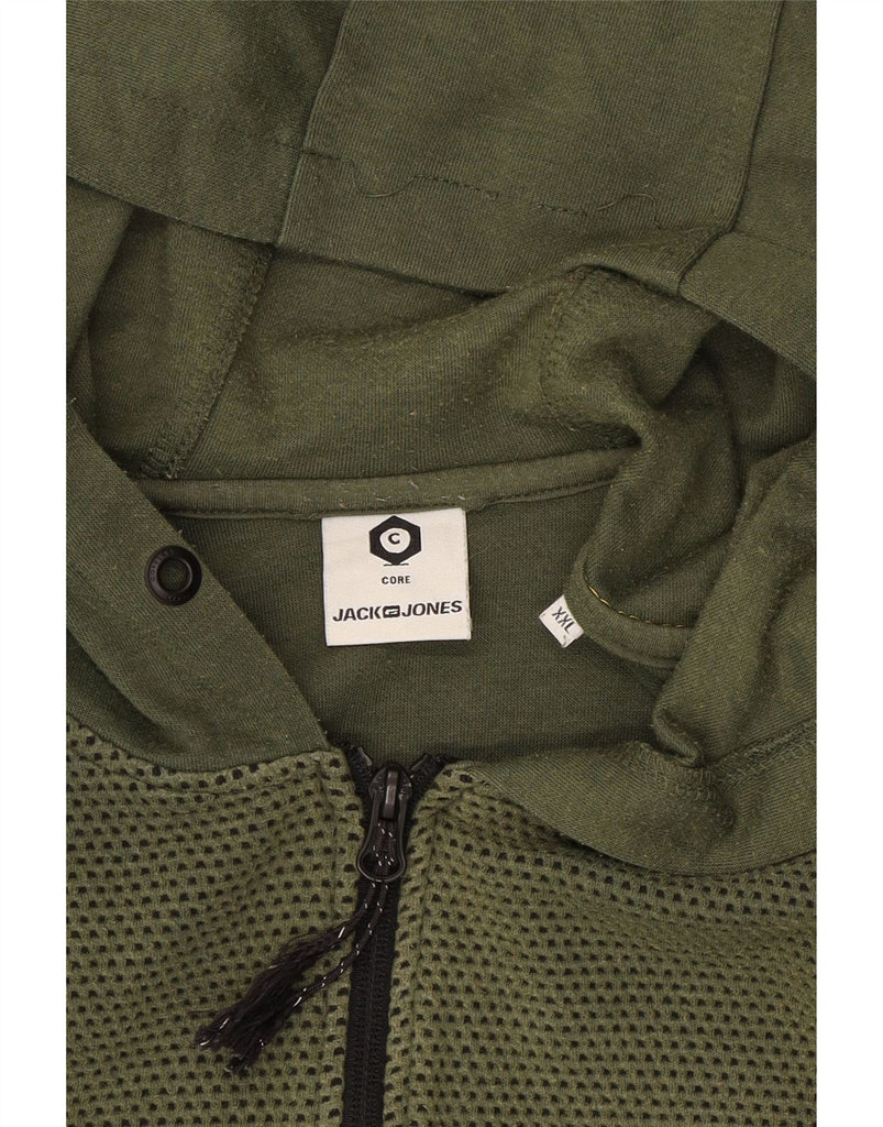 JACK & JONES Mens Zip Hoodie Sweater 2XL Green Cotton Vintage Jack & Jones and Second-Hand Jack & Jones from Messina Hembry 