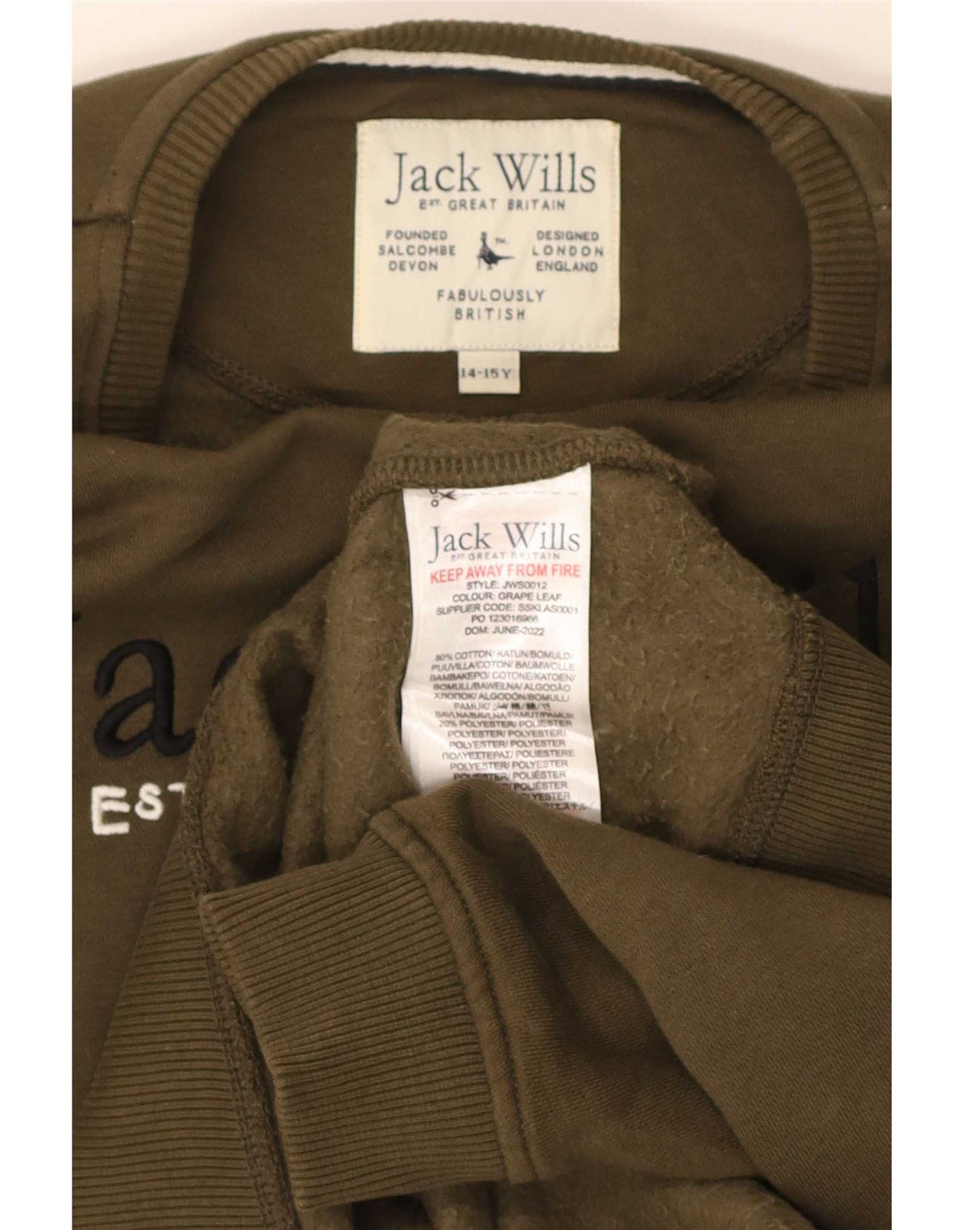 Jack Wills Boys Graphic Sweatshirt Jumper 14-15 Years Khaki Cotton