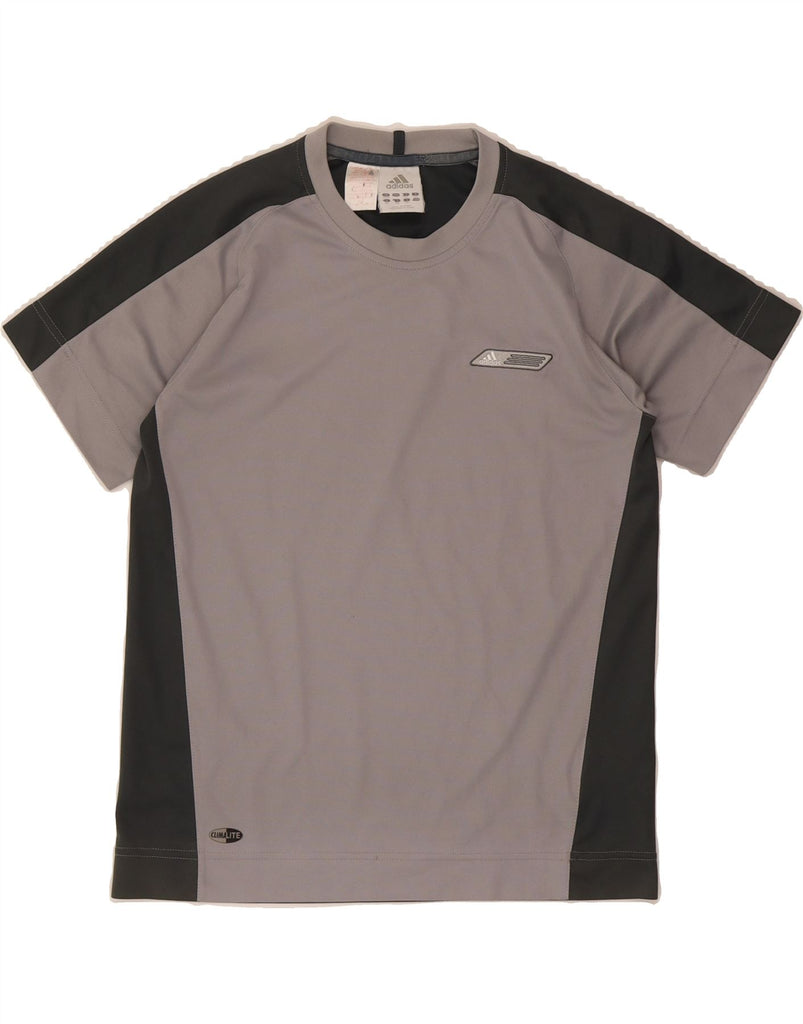 ADIDAS Boys Climalite T-Shirt Top 13-14 Years Grey Colourblock Polyester Vintage Adidas and Second-Hand Adidas from Messina Hembry 