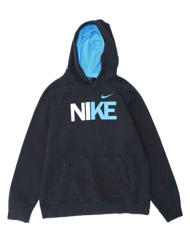 NIKE Boys Graphic Hoodie Jumper 13-14 Years XL Black Cotton Vintage Nike and Second-Hand Nike from Messina Hembry 