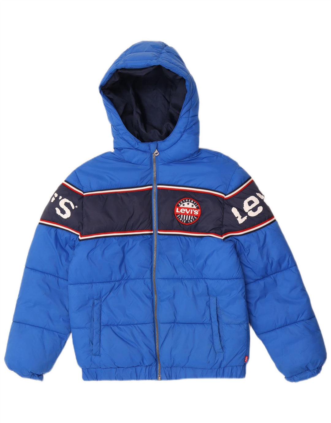 Levi's Boys Graphic Hooded Padded Jacket 12-13 Years Large Blue Colourblock