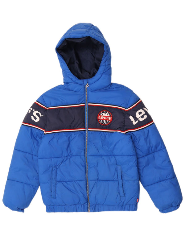 Levi's Boys Graphic Hooded Padded Jacket 12-13 Years Large Blue Colourblock