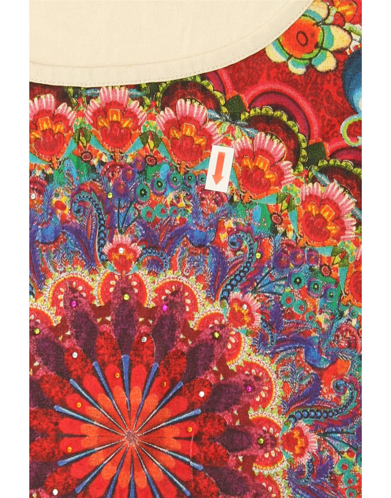 DESIGUAL Womens Graphic T-Shirt Top UK 12 Medium Off White Floral Viscose Vintage Desigual and Second-Hand Desigual from Messina Hembry 