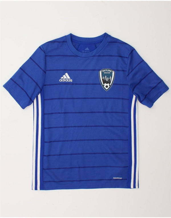 Adidas Boys Aeroready Graphic T-Shirt Top 13-14 Years Blue Striped