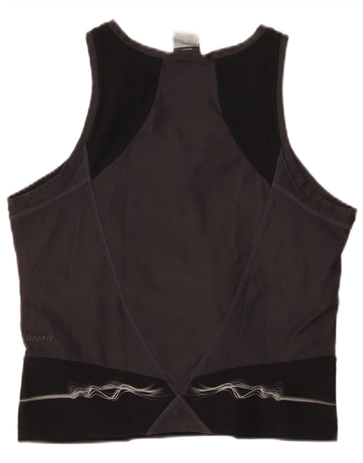 NIKE Womens Dri Fit Crop Vest Top UK 16/18 XL Black Colourblock Polyester
