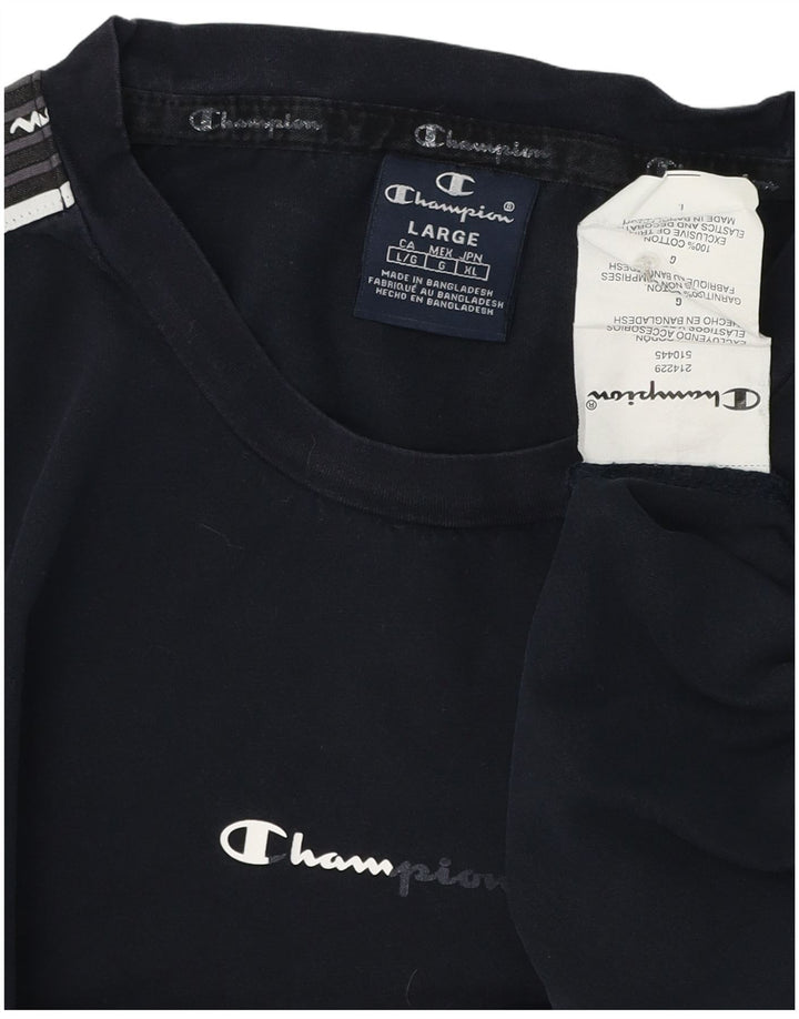 Champion Mens Graphic T-Shirt Top Large Navy Blue Cotton
