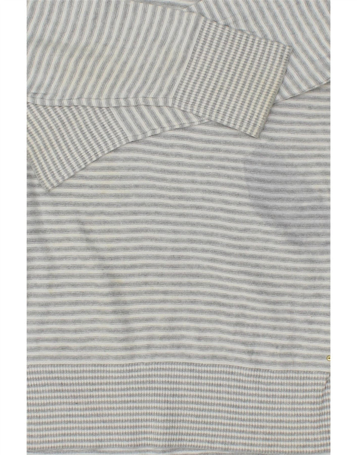 TOMMY HILFIGER Womens V-Neck Jumper Sweater UK 14 Medium Grey Striped Vintage Tommy Hilfiger and Second-Hand Tommy Hilfiger from Messina Hembry 
