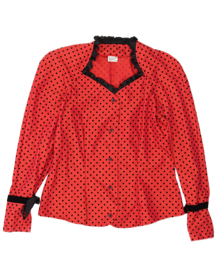 Primavera Firenze Womens Shirt Blouse US 3 Small Red Spotted Polyester