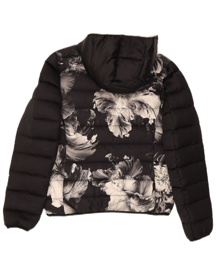 Colmar Womens Graphic Hooded Padded Jacket IT 44 Medium Black Floral