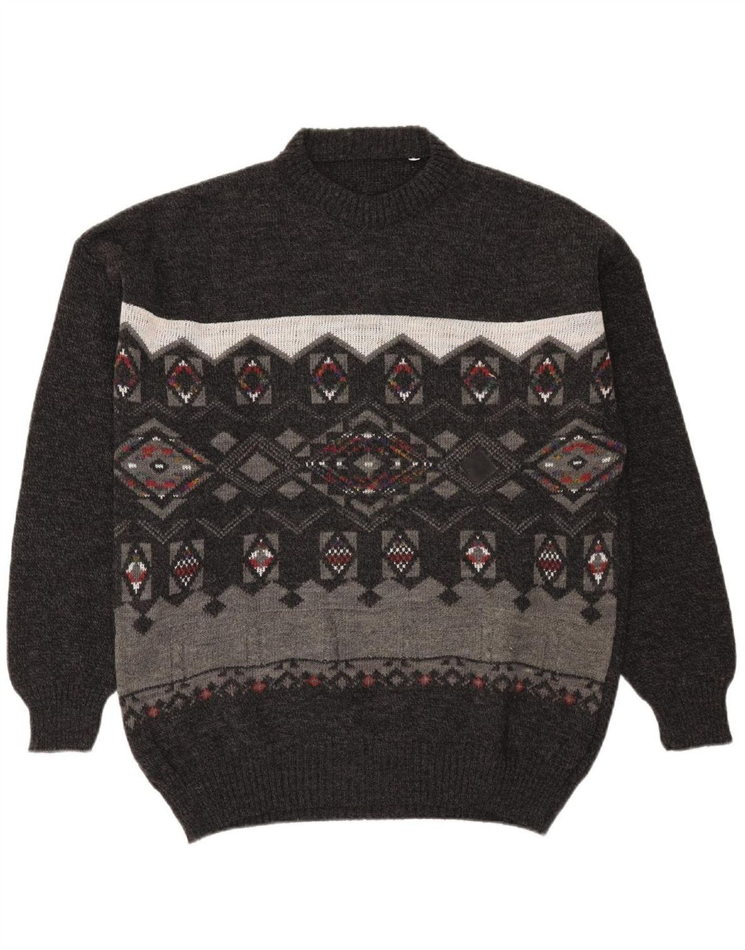VINTAGE Mens Crew Neck Jumper Sweater IT 50 Medium Grey Argyle/Diamond