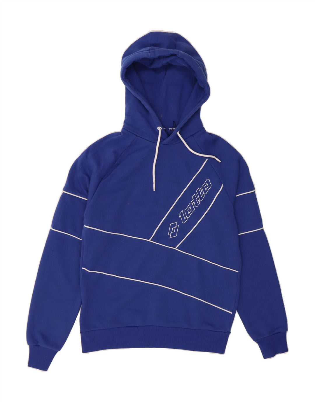 LOTTO Mens Graphic Hoodie Jumper Small Blue Cotton Vintage Lotto and Second-Hand Lotto from Messina Hembry 