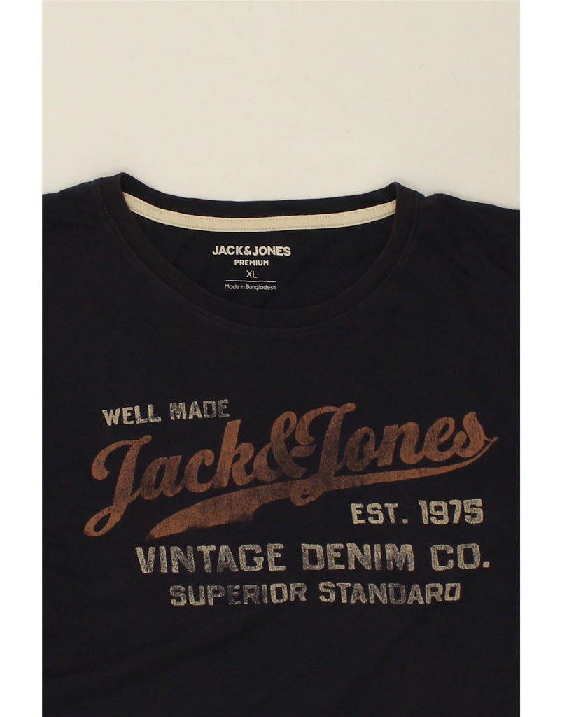 JACK & JONES Mens Graphic T-Shirt Top XL Navy Blue Cotton | Vintage Jack & Jones | Thrift | Second-Hand Jack & Jones | Used Clothing | Messina Hembry 