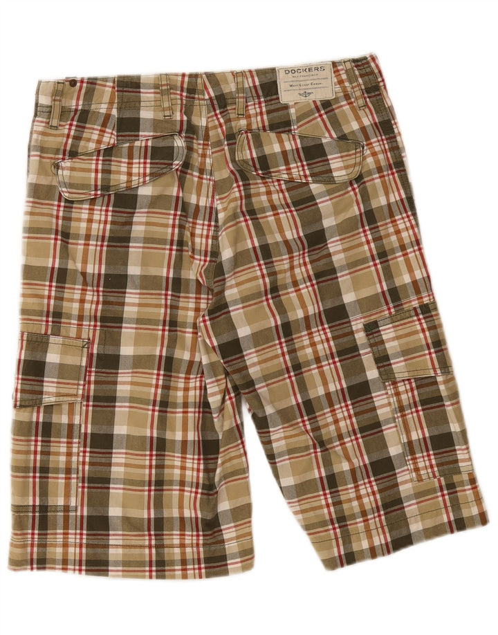 DOCKERS Mens Slim Fit Cargo Shorts W32 Medium Multicoloured Check Cotton