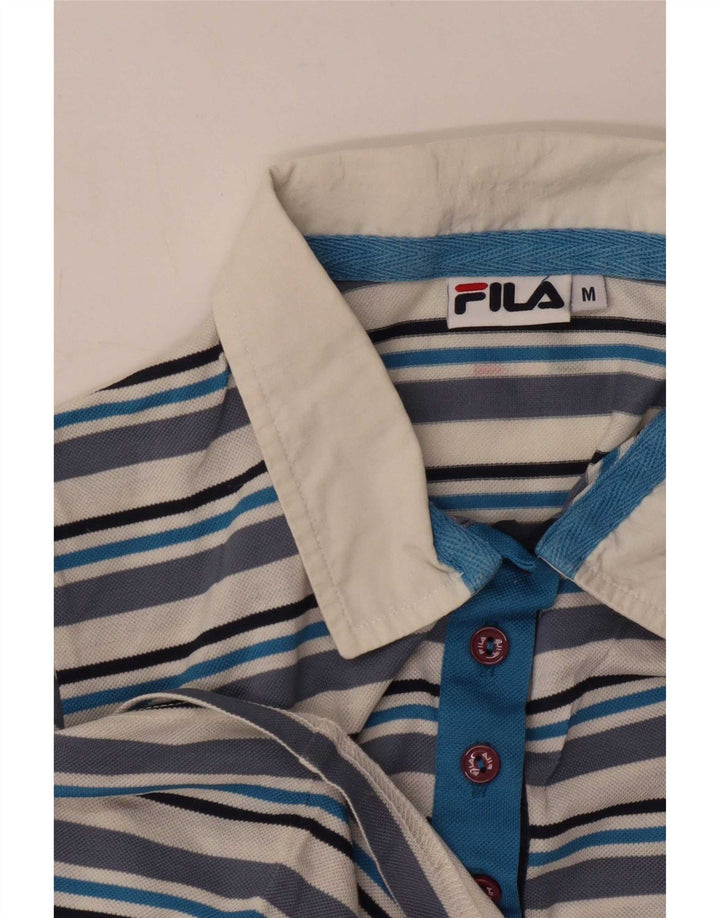Fila Womens Polo Shirt UK 12 Medium Blue Striped