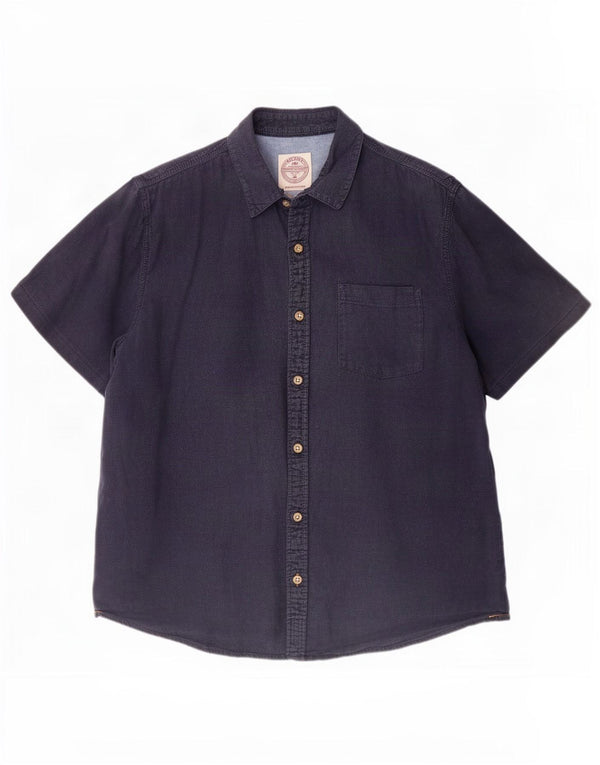 Fat Face Mens Short Sleeve Regular Fit Shirt XL Navy Blue Linen