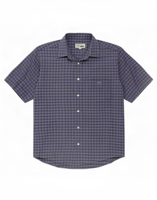 Lacoste Mens Short Sleeve Shirt Medium Navy Blue Check