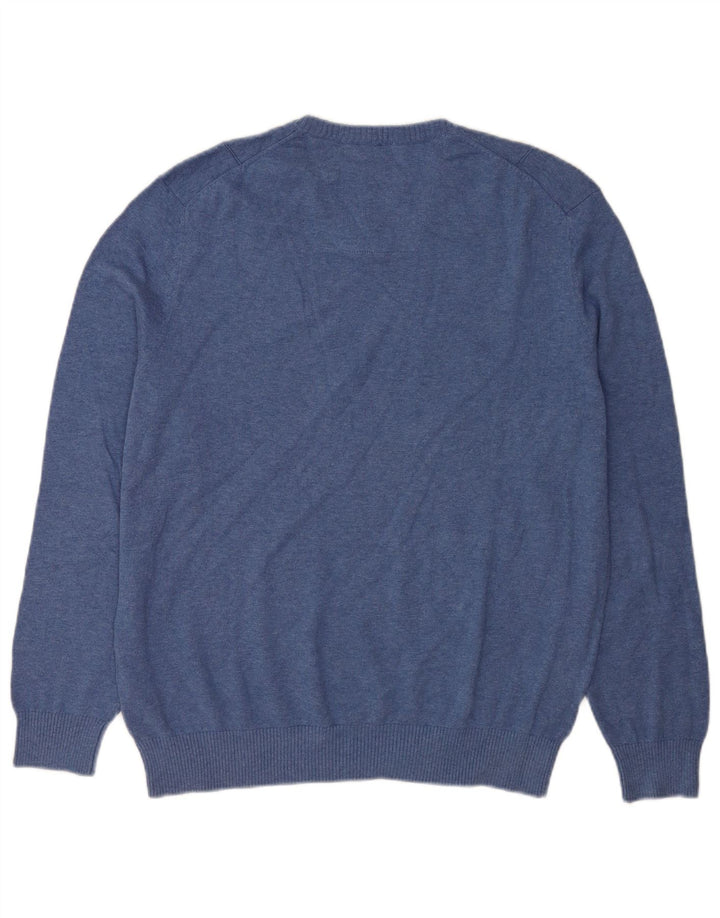 Nautica Mens V-Neck Jumper Sweater Large Blue Cotton