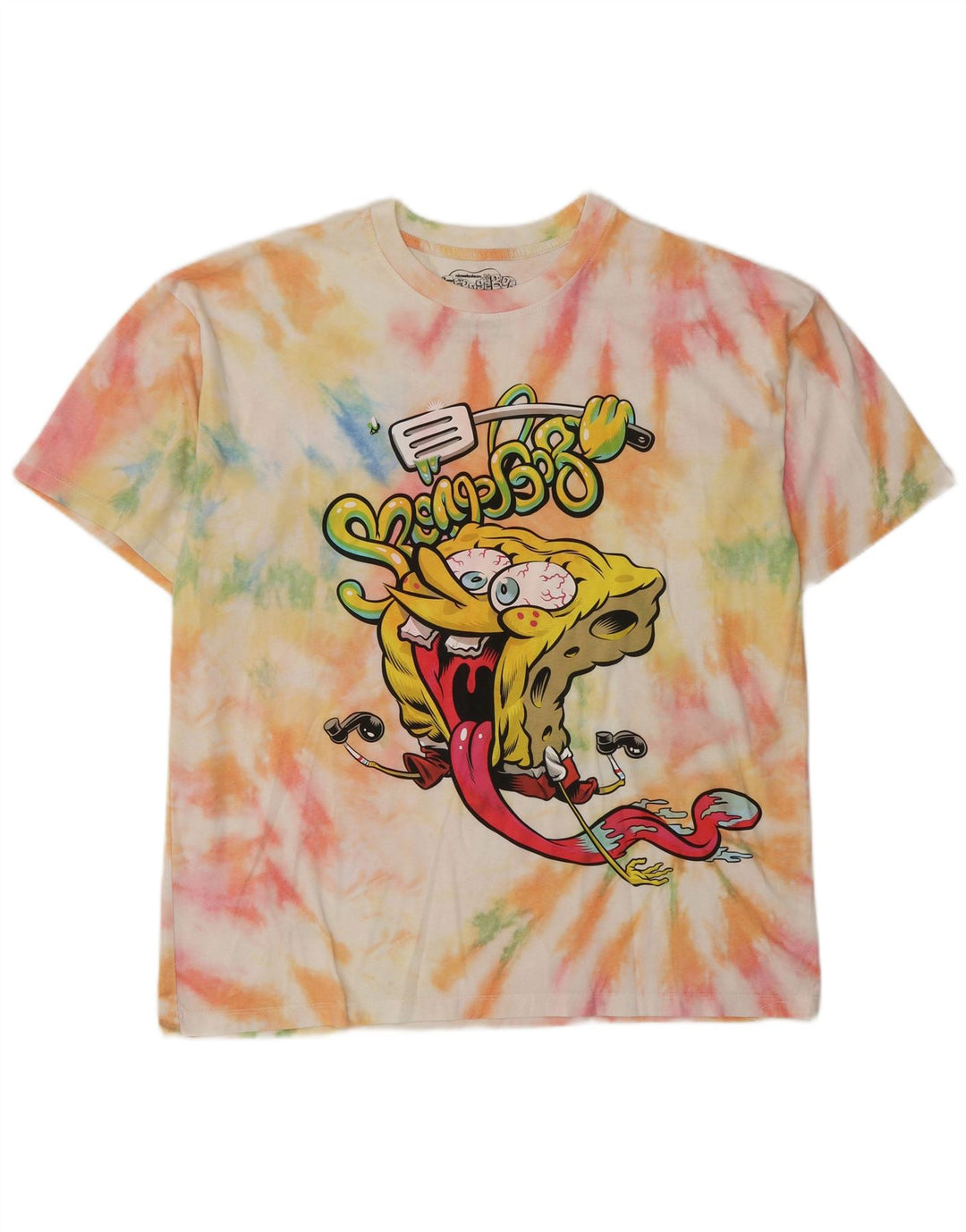 Pull & Bear Mens SpongeBob Graphic T-Shirt Top Large Multicoloured Tie Dye