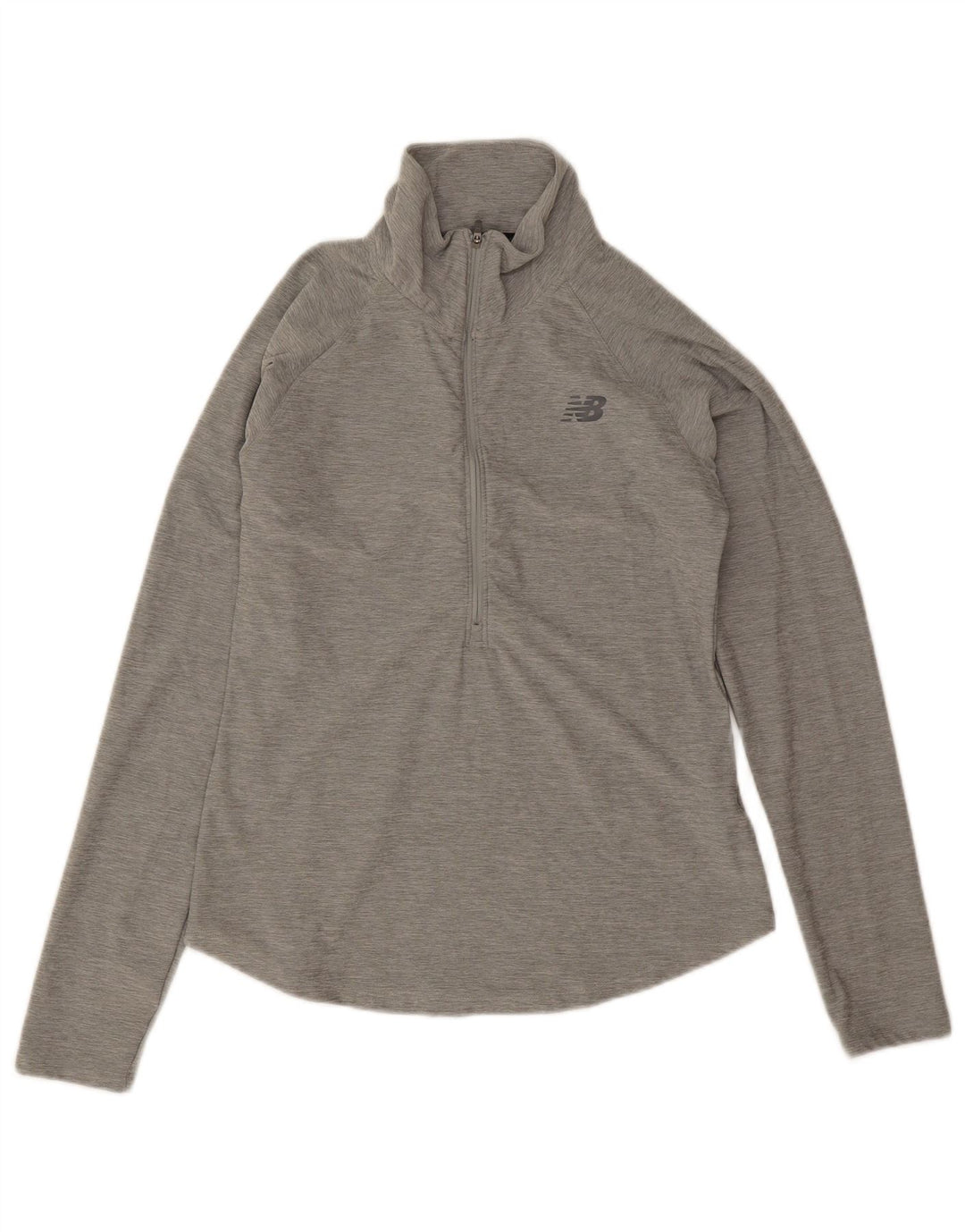 New Balance Womens Zip Neck Top Long Sleeve UK 10 Small Grey Polyester