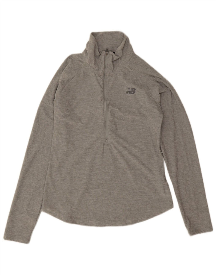 New Balance Womens Zip Neck Top Long Sleeve UK 10 Small Grey Polyester