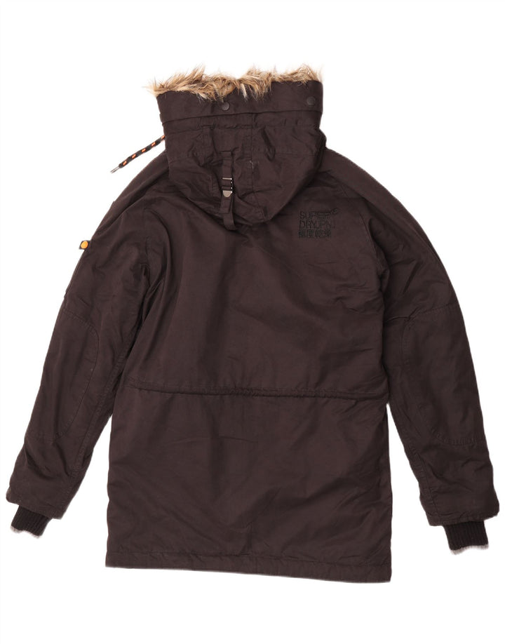Superdry Mens Hooded Parka Jacket UK 36 Small Brown Polyester