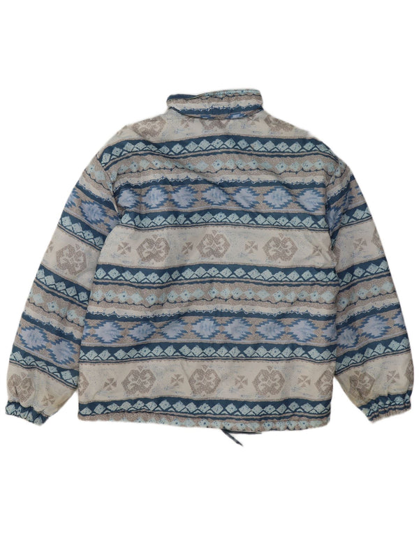 Vintage Womens Loose Fit Bomber Jacket UK 14/16 Large Blue Geometric Retro
