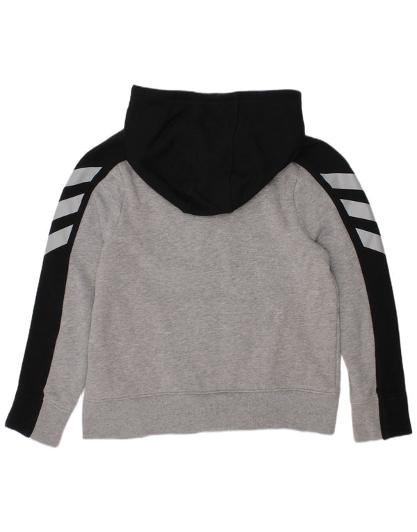ADIDAS Boys Graphic Hoodie Jumper 7-8 Years Small Grey Colourblock Cotton