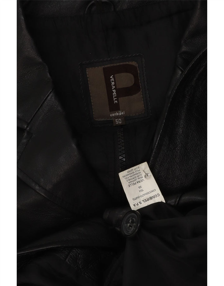 Conbipel Mens 3 Button Leather Blazer Jacket IT 50 Large Black Leather