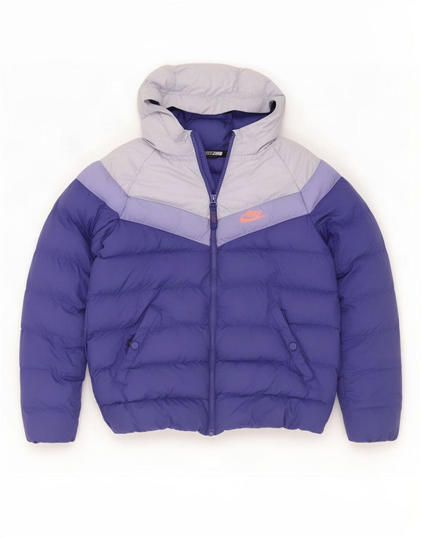 Nike Boys Hooded Padded Jacket 12-13 Years Large Purple Colourblock