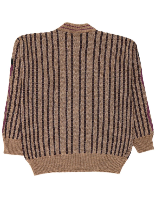 MAPIER Mens Crew Neck Jumper Sweater Large Grey Striped