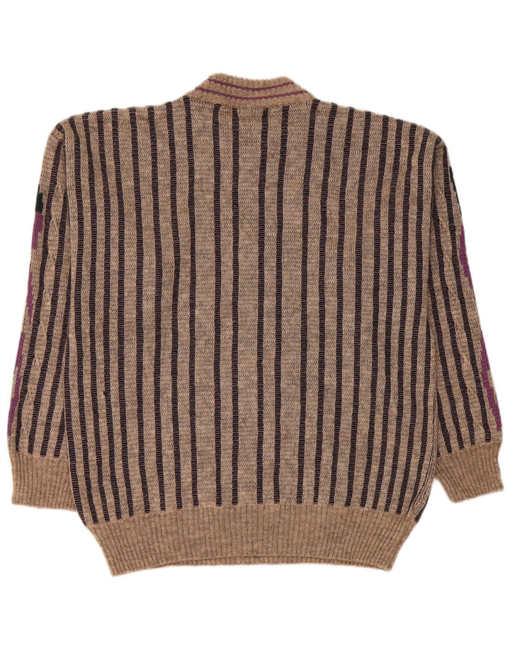 MAPIER Mens Crew Neck Jumper Sweater Large Grey Striped