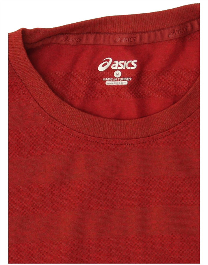 ASICS Mens T-Shirt Top Medium Red Striped