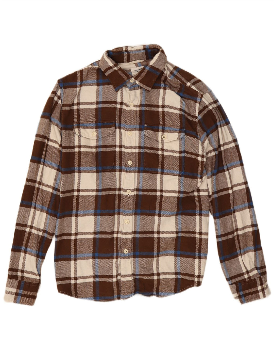 American Eagle Mens Flannel Shirt Medium Brown Check Cotton