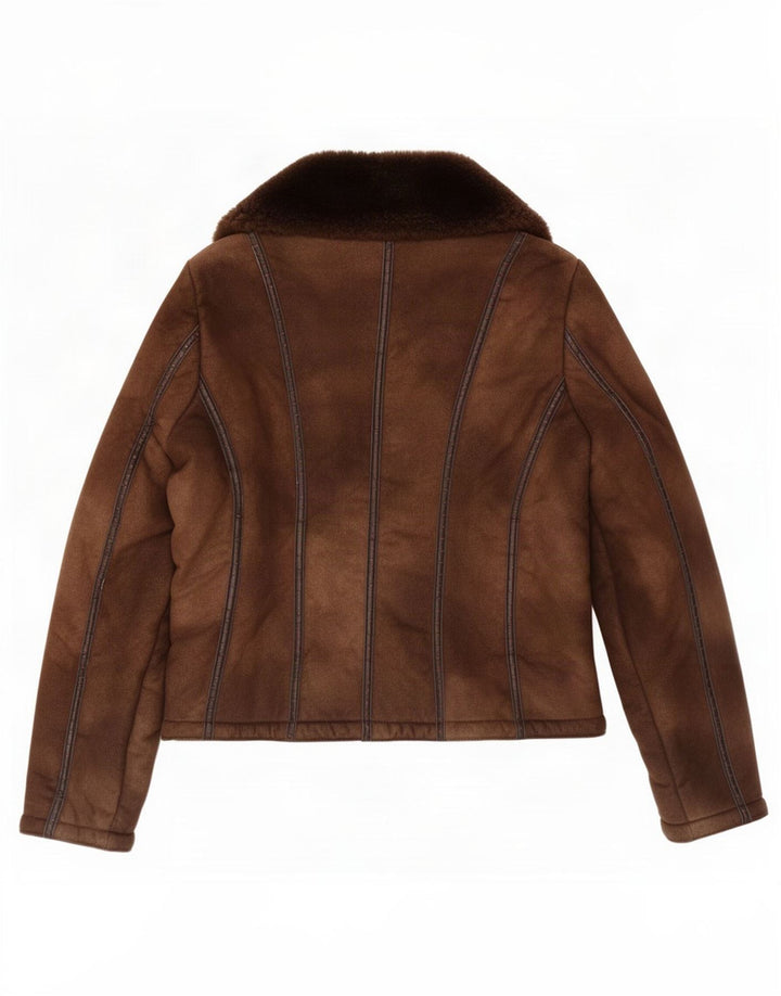 Benetton Womens Sherpa Jacket IT 46 Large Brown Acrylic