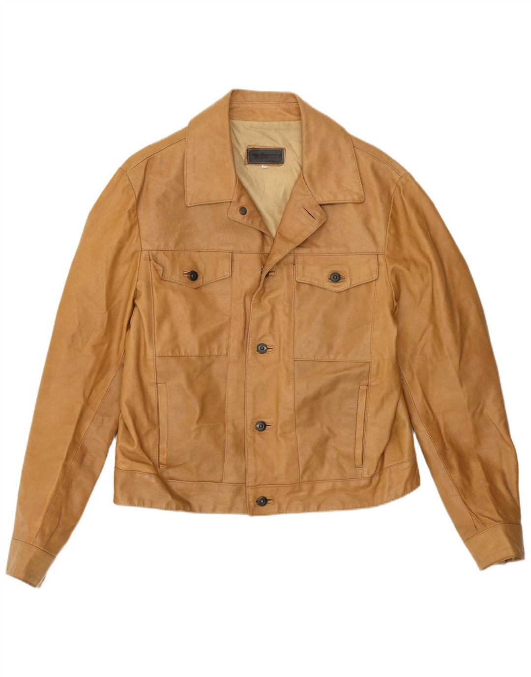 Max Grippo Mens Bomber Leather Jacket EU 50 Large Beige Leather