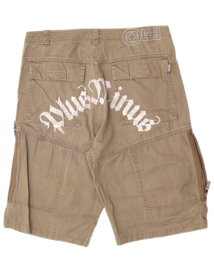 Vintage Mens Graphic Cargo Shorts Large W34 Khaki Cotton