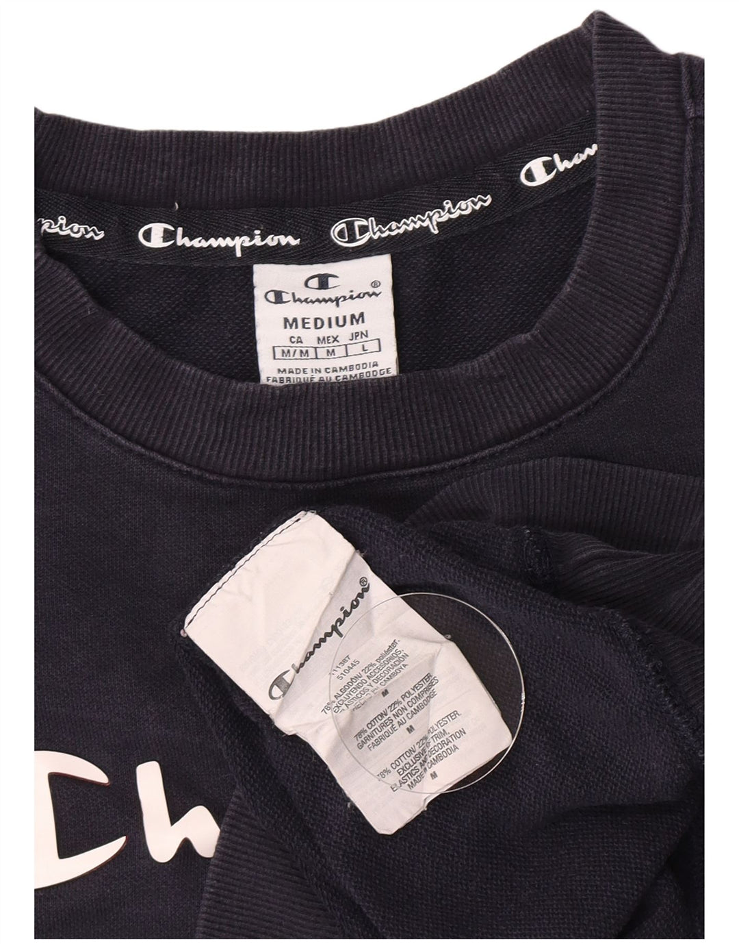 Champion Womens Graphic Sweatshirt Jumper UK 14 Medium Navy Blue Cotton