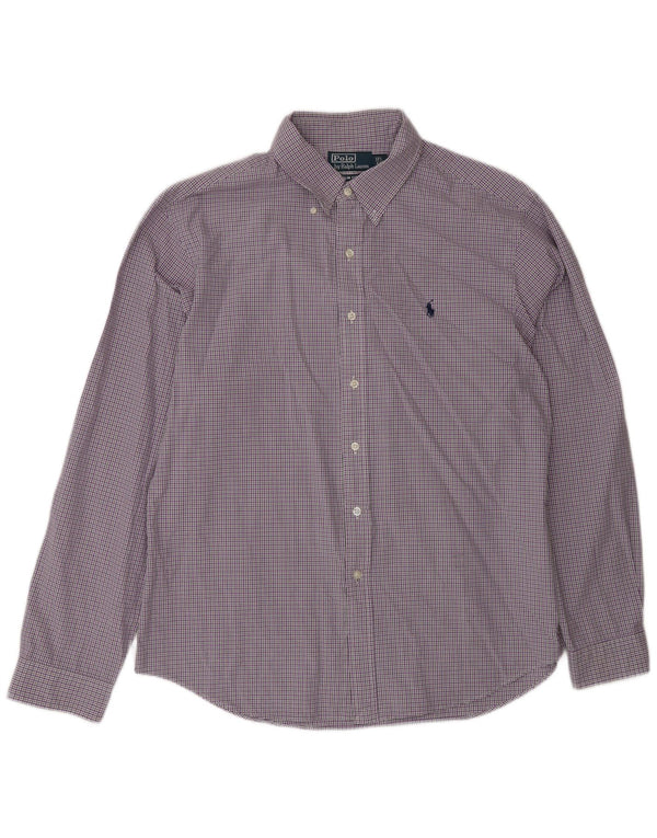 Polo Ralph Lauren Mens Slim Fit Shirt Size 17 1/2 44 XL Purple Check Cotton