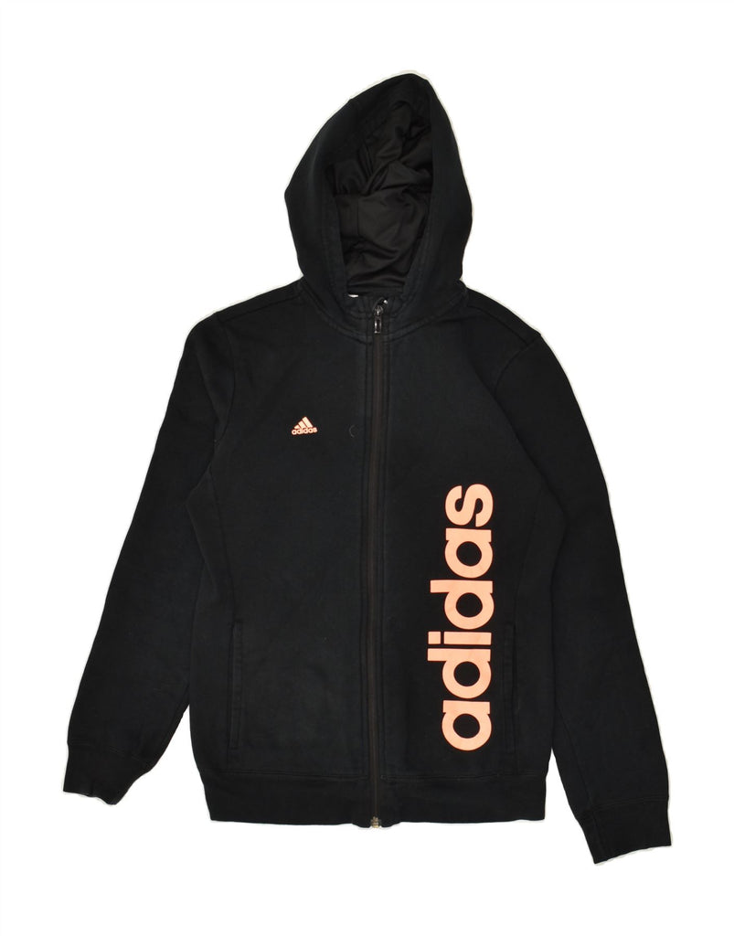 ADIDAS Girls Graphic Zip Hoodie Sweater 13-14 Years Black Cotton | Vintage Adidas | Thrift | Second-Hand Adidas | Used Clothing | Messina Hembry 