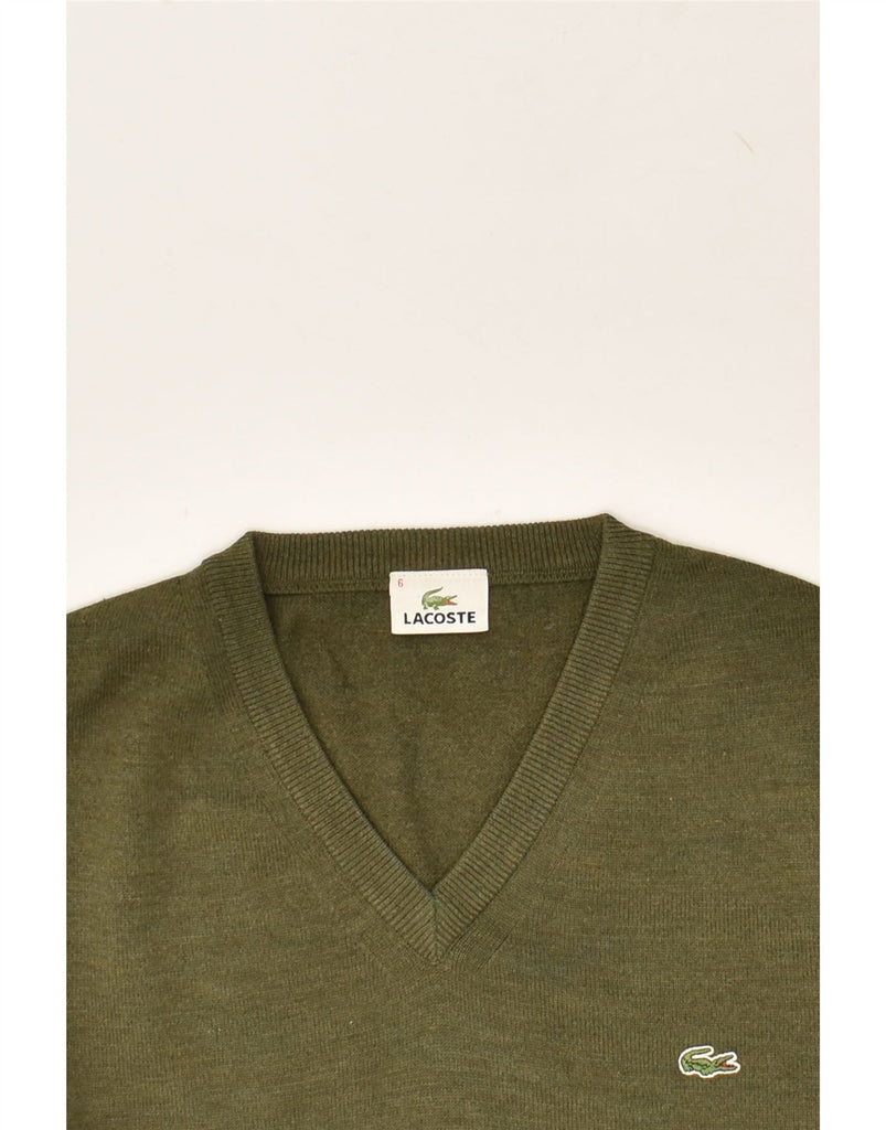 LACOSTE Mens V-Neck Jumper Sweater Size 6 XL Khaki Wool | Vintage Lacoste | Thrift | Second-Hand Lacoste | Used Clothing | Messina Hembry 