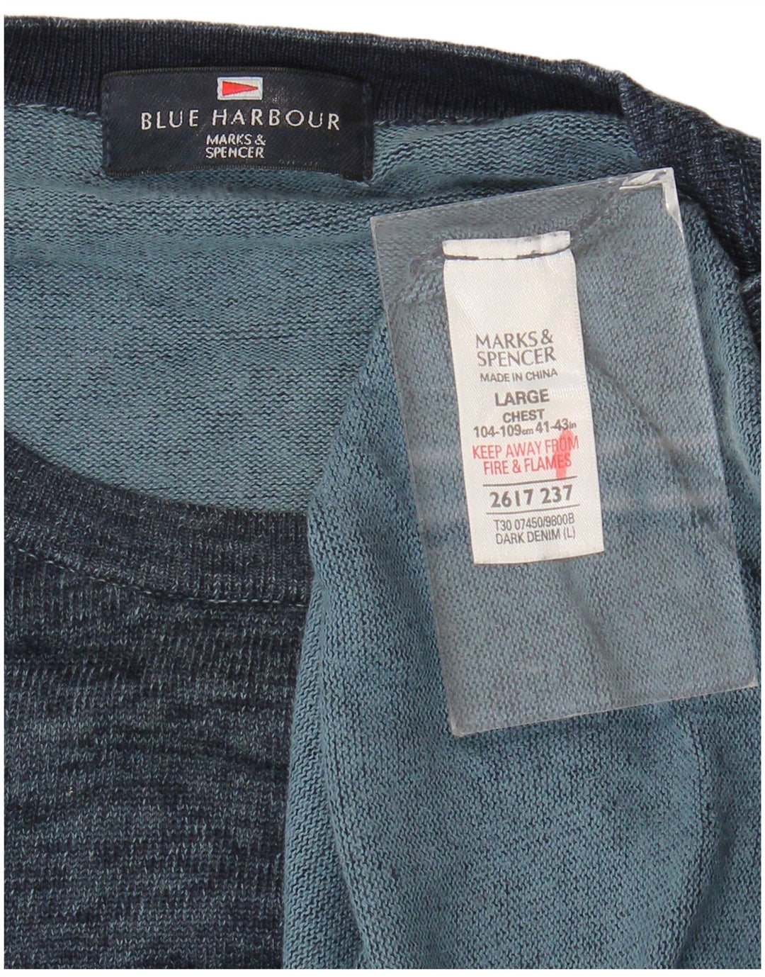 Marks & Spencer Mens Blue Harbour Crew Neck Jumper Sweater Large Navy Blue