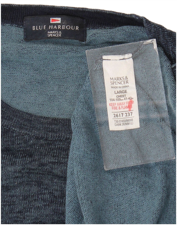 Marks & Spencer Mens Blue Harbour Crew Neck Jumper Sweater Large Navy Blue