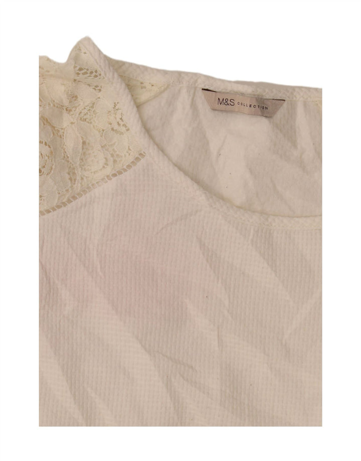 Marks & Spencer Womens Top 3/4 Sleeve UK 14 Large  White Cotton