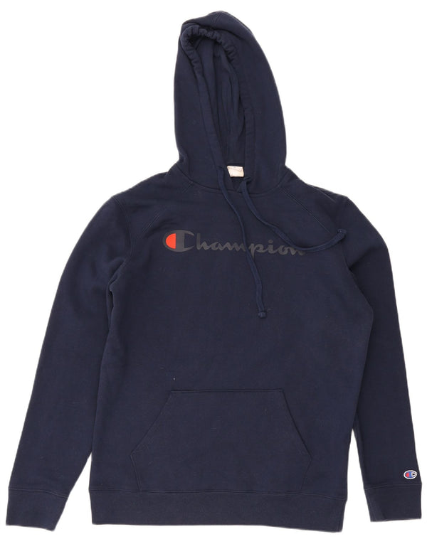 Champion Mens Graphic Hoodie Jumper Small Navy Blue Cotton
