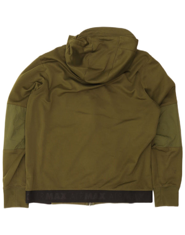 Nike Mens Zip Hoodie Sweater Large Khaki Colourblock Cotton
