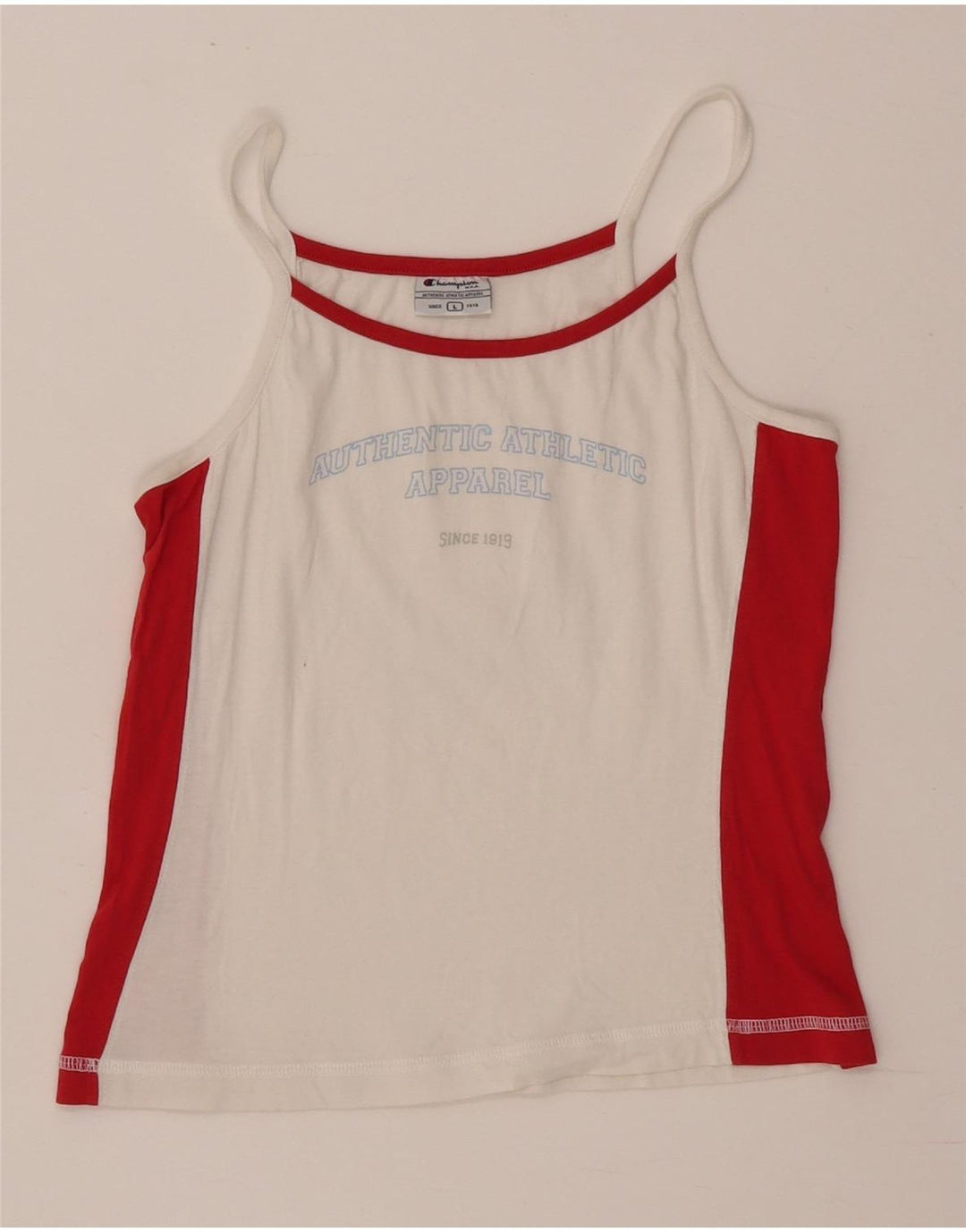 Champion Womens Crop Graphic Vest Top UK 14 Large Off White Colourblock