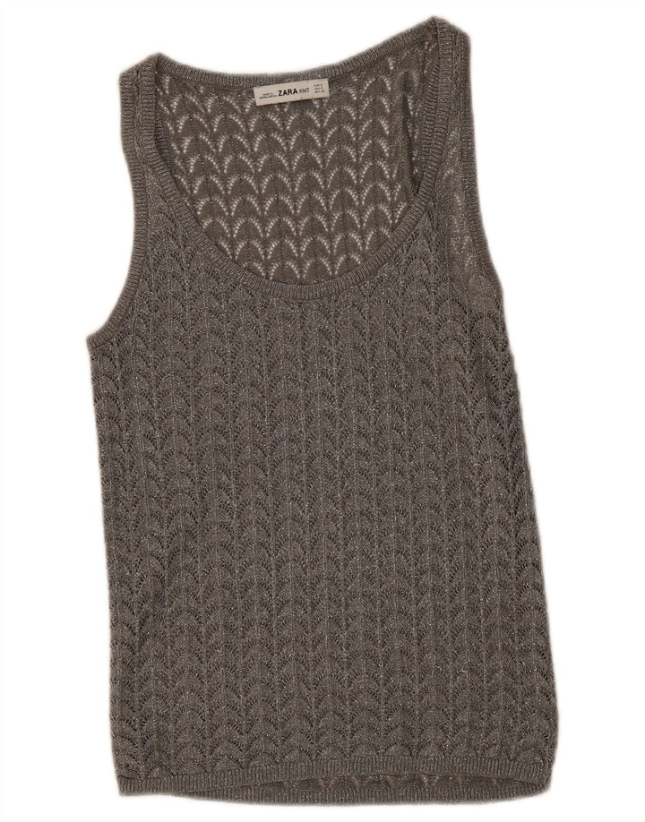 Zara Womens Crochet Vest Top UK 8 Small Grey